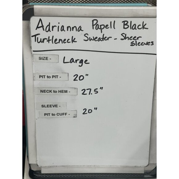 Adrianna Papell Black Turtleneck Sweater Textured Sheer Sleeves Size Large - Picture 8 of 8